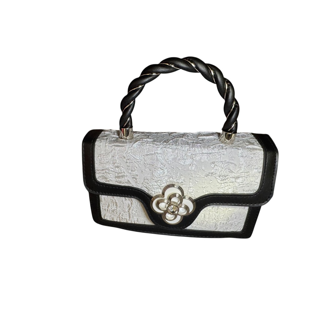 Chic Textured White Black Trim Top Handle Handbag